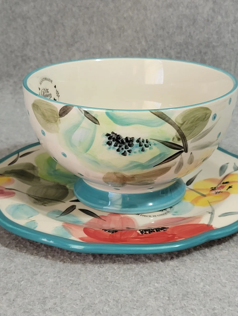 2-Pc The Pioneer Woman Bowl & Plate Vintage Bloom Salad Dessert Soup Cereal NEW